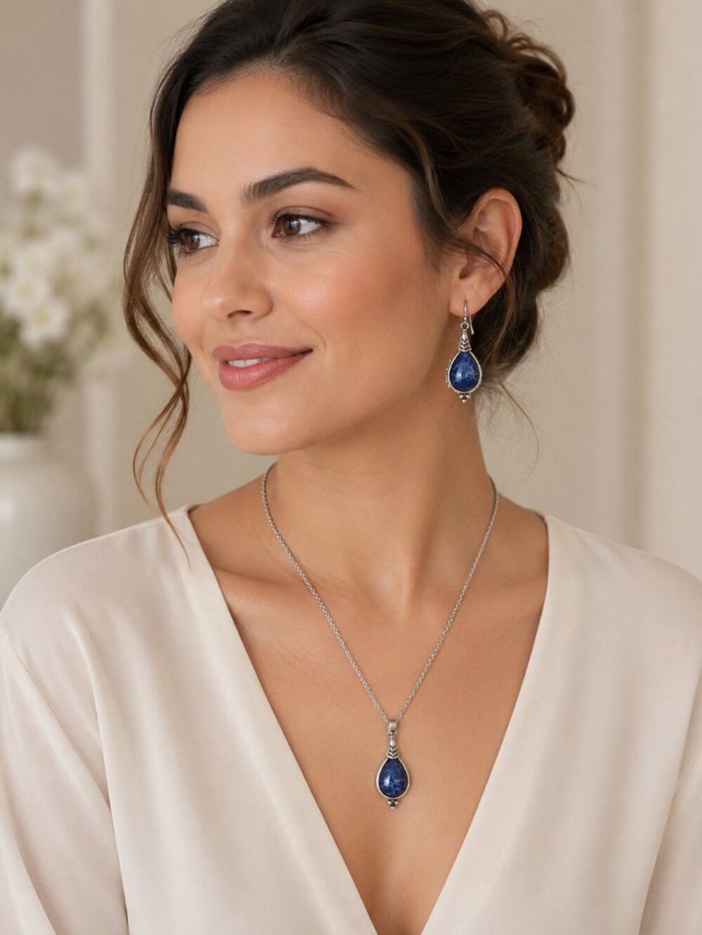 2-Piece Sodalite Teardrop Jewelry Set – Necklace & Earrings